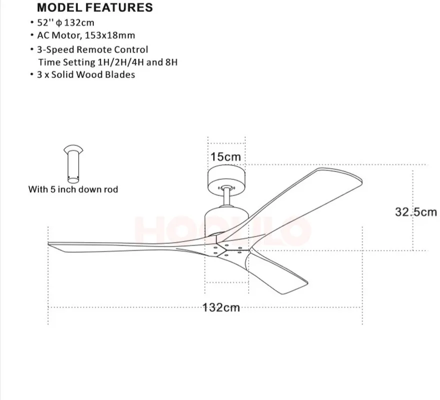 Imagem -05 - Hoolilo-ventilador de Teto com Controle Remoto Lâminas de Madeira Maciças Cores 2023 v 110v 52 Polegadas Clássico Retrô