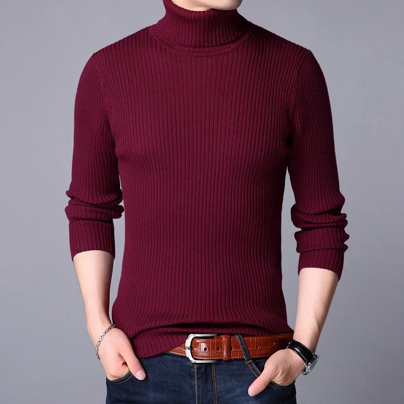 

MRMT 2024 Brand Fall Winter Men's Knitted Sweater Young High-collar Knitted Bottom Shirt for Male Pure-color Sweater Clothing