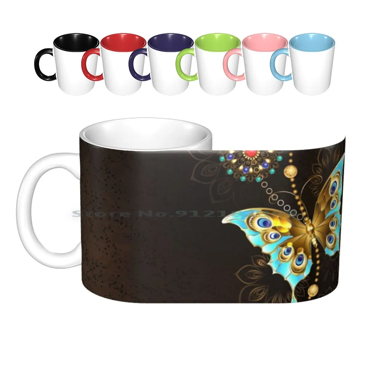 Brown Background With Turquoise Ceramic Mugs Coffee Cups Milk Tea Mug Brown Background Necklace Beads Realistic Turquoise