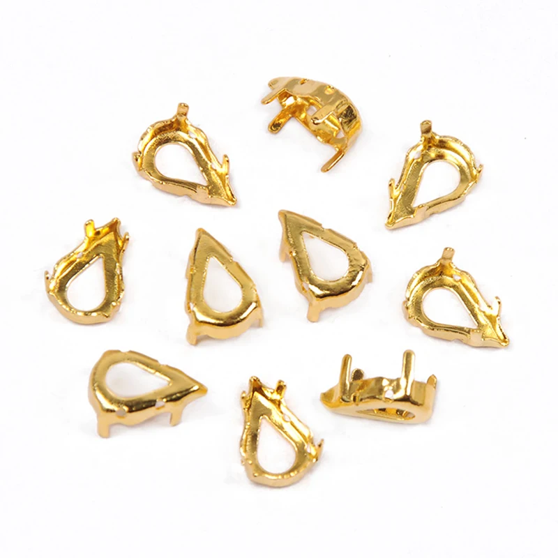 YANRUO 4300 Pear Shaped Copper Settings DIY Sewing Silver Gold Claw Strass Rhinestones Crystal Jewelry Element