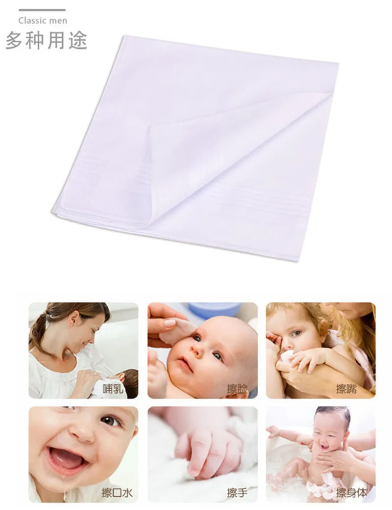 3 Stücke Männer Frauen 100% Baumwolle Taschentücher Weiße Farbe Klassische Taschentücher Jacquard Gestreiften Einstecktuch Handtuch DIY Malerei – Detail 1