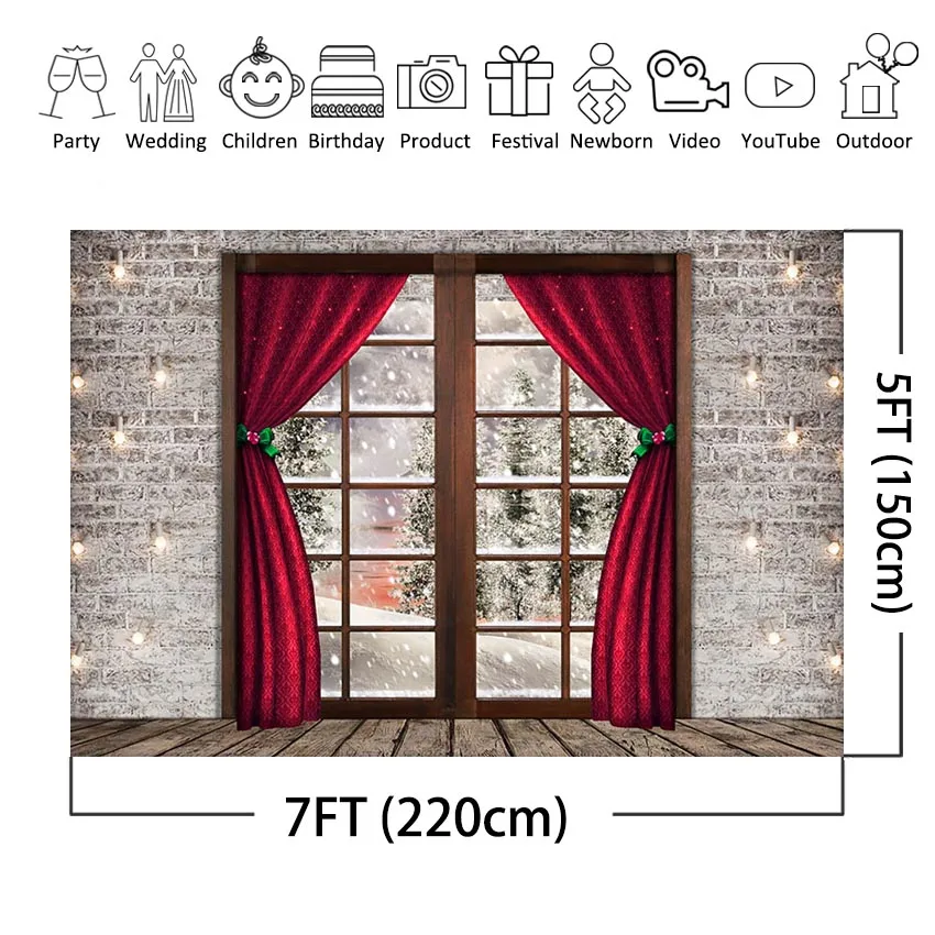 Зимнее окно Снежная Сцена фотография фоны Рождественское украшение серая кирпичная стена для семейной фотографий