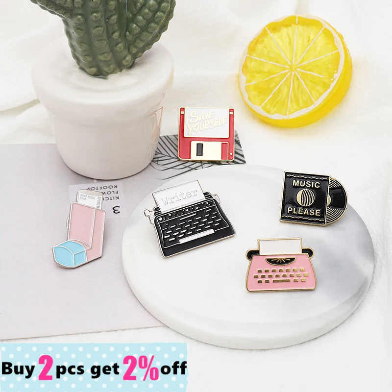 Custom Music Disk CD Printers Faxes Breather Inhaler Memory Card Badges Enamel pin Lapel Pins Jewelry Gift for Friend Wholesale