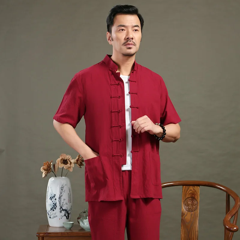 Phong Cách Trung Hoa Cotton Nam Đường Đường Phù Hợp Với Taichi KungFu Áo Truyền Thống Vũ Xương Vĩnh Xuân Plus Kích Thước 4XL Rời Sơ Mi & quần