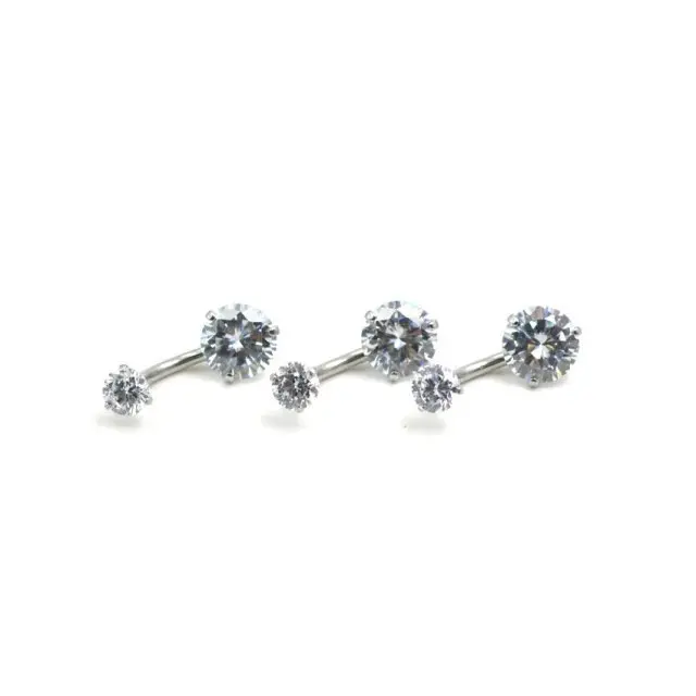 DoubleCZ Gem Headed Round Zircon Belly Bar Korean Version New Umbilical Human Puncture Anti-allergic Zircon Navel Ring Nail