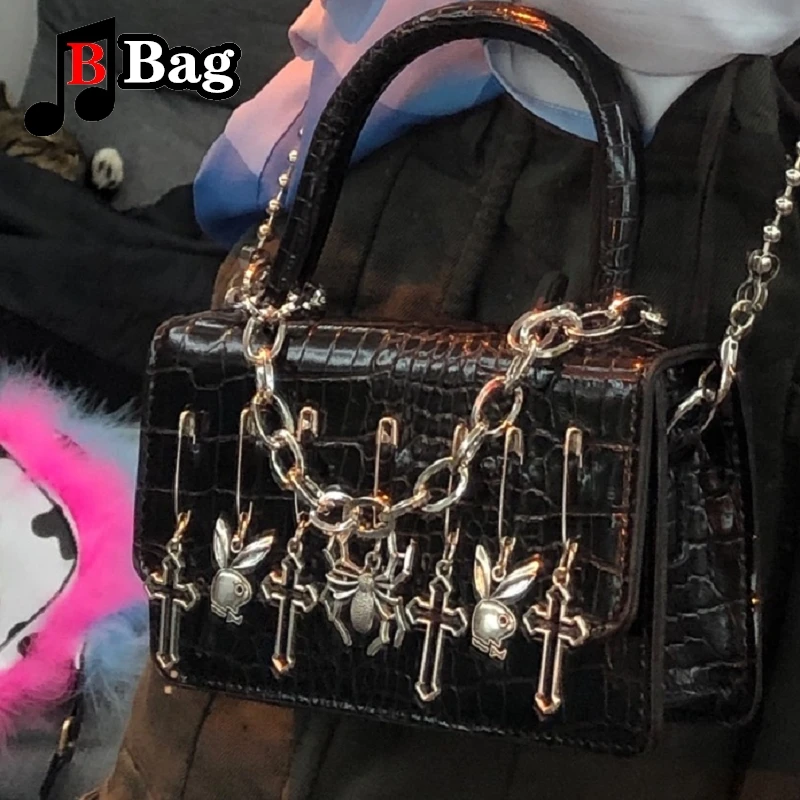 Harajuku Gothic Woman Shoulder Bag Moto Spice Girls Metal Punk Handbags Cross Spider Rabbit Dark Messenger Bag Purses Female