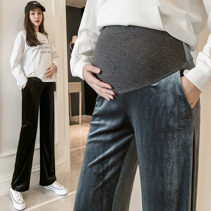 Pregnant women pleuche wide-legged pants pants of age season pregnant woman's abdomen easy leisure pants of pregnant women