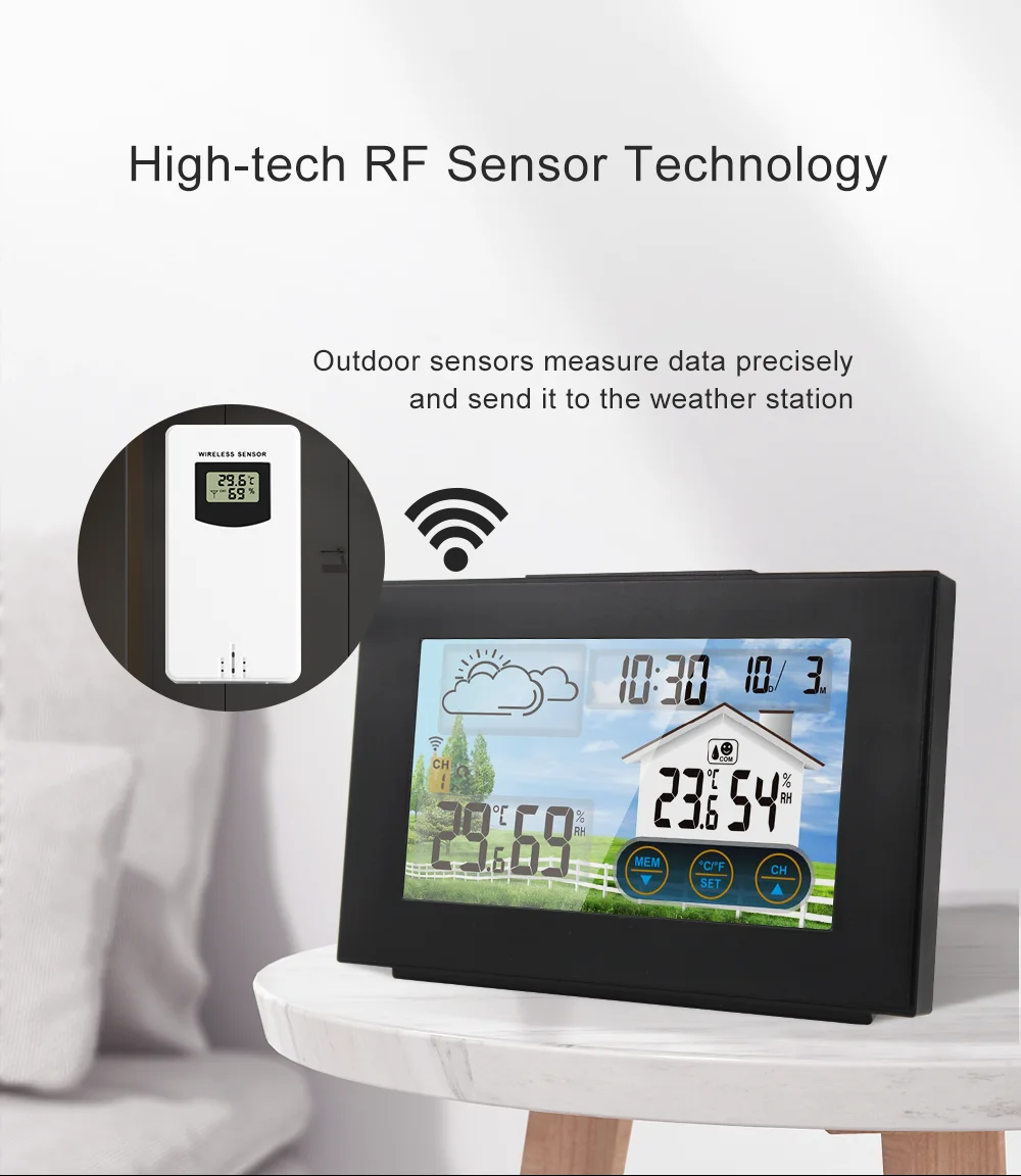 

Weather Station Wireless Sensor Indoor Outdoor Temperature Humidity Digital LED Calendars Table Clock With Snooze Alarm Watch