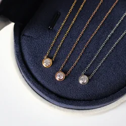 Classic Brand Elegant 18 K Gold Color Zirconia Pendant Necklace Choker for Female Fashion Stainless Steel Woman Gift Washable