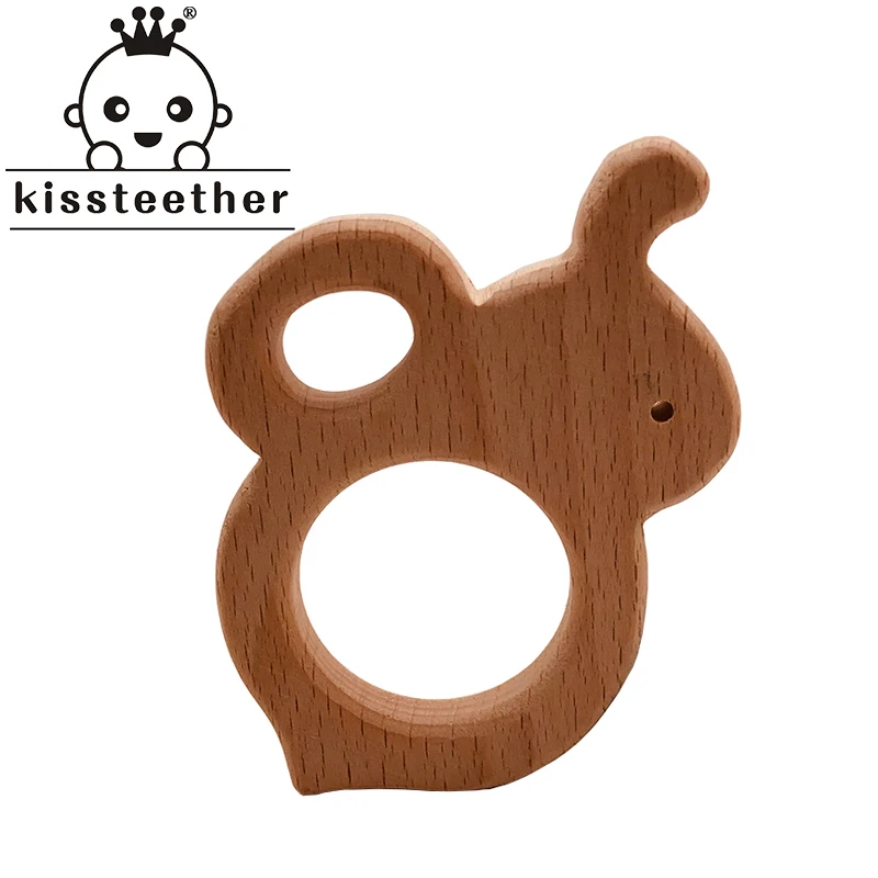 Kissteether Baby Wooden Teether Beech Wood Cartoon Bee Teething Toys Montessori Inspired Nursing Pendant  