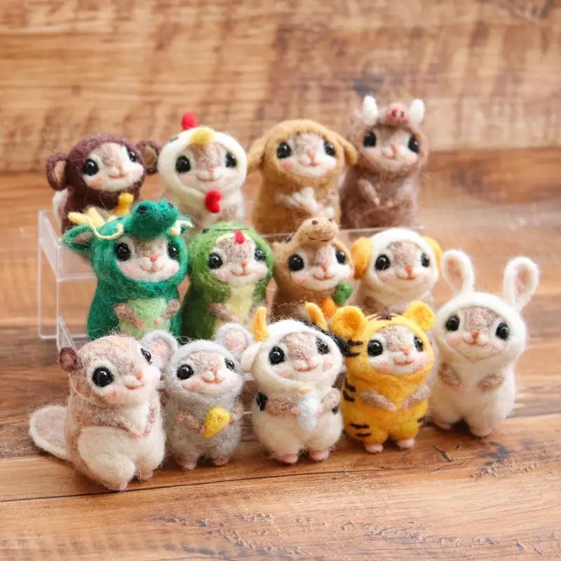 Cute zodiac Flying mouse material kit wool felt material bag key chain unfinished decompression gift diy handmade plush doll