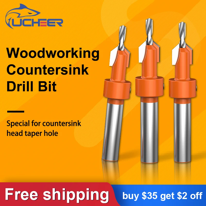 UCHEER 1set 8mm Shank HSS Woodworking Countersink Drills Bit Set Screw Salad Cutter Wood Tools  Alloy