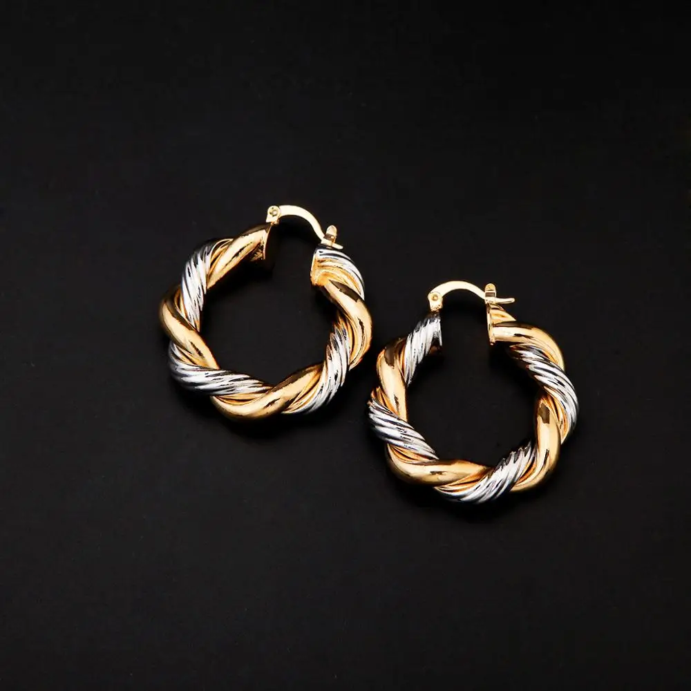 Ethiopian Jewelry  Two Tone Twisted Hoop Earring Jewelry Exquisite Women Earrings