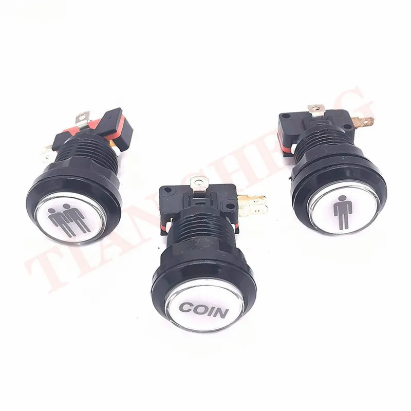 1PCS 12V 32mm Small round Black ring illuminated led push button switches with customize 1P/2P/Coin letters