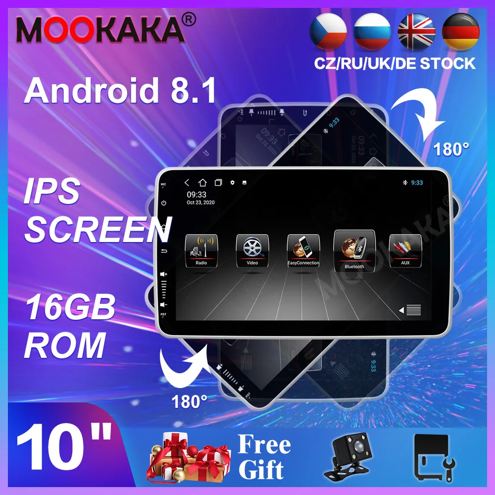 10 inch MOOKAKA 1  Din Android Car Multimedia Video Player  Car Universal Stereo Radio GPS 16G RAM Support CarPlay \DSP\ DVD IPS