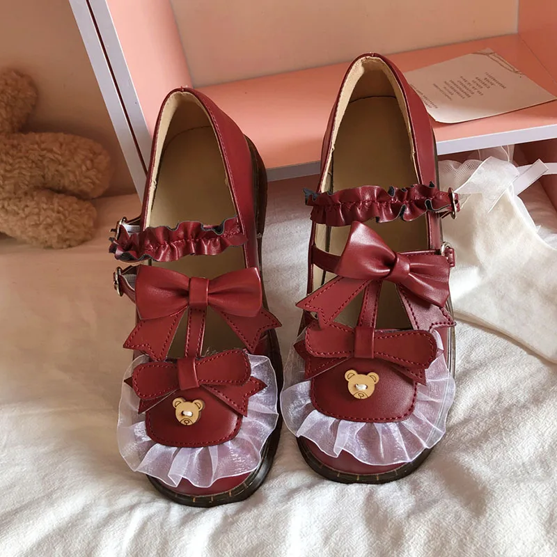 

Pu Leather Shoes Girl Student Summer Lolita Loli Jk Uniform Lace Princess Flat Japanese Anime Sweet Kawaii Girls Cosplay Buckle