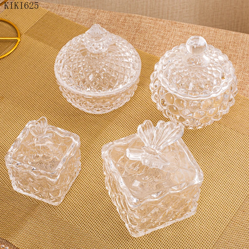 Transparent Glass Candy Jar Creative Household Jewelry Cosmetic Cotton Swab Storage Box Glass Coffee Bean Snack Nut Storage Jar