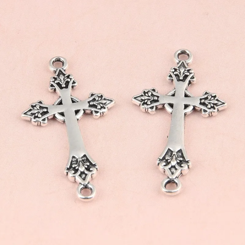 30pcs Silver Color 30.5x16.5mm Cross Connector Charms Religious Beliefs Fit DIY Jewelry Making Handcrafted Accessories