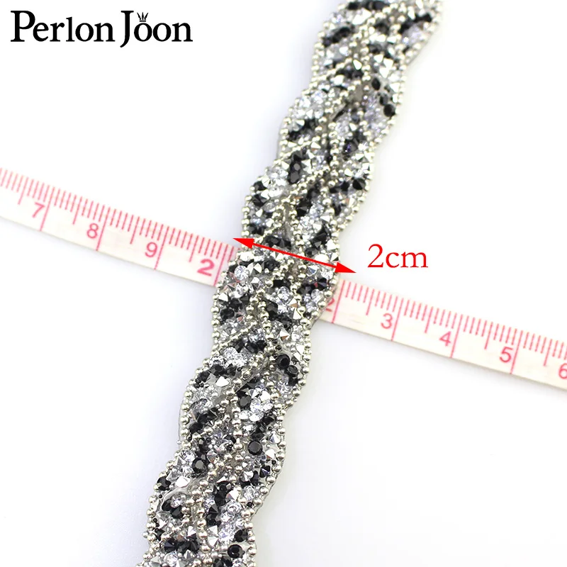 1yard black white crystal rhinestone trim X-shap woven webbing rope hot fix ironing clothing decoration accessories TR103