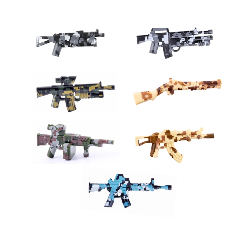 Military MOC Building Blocks Mini Bricks WW2 Camouflage Guns Weapons Army Solider Figures Accessories Kids Brain-training Toys