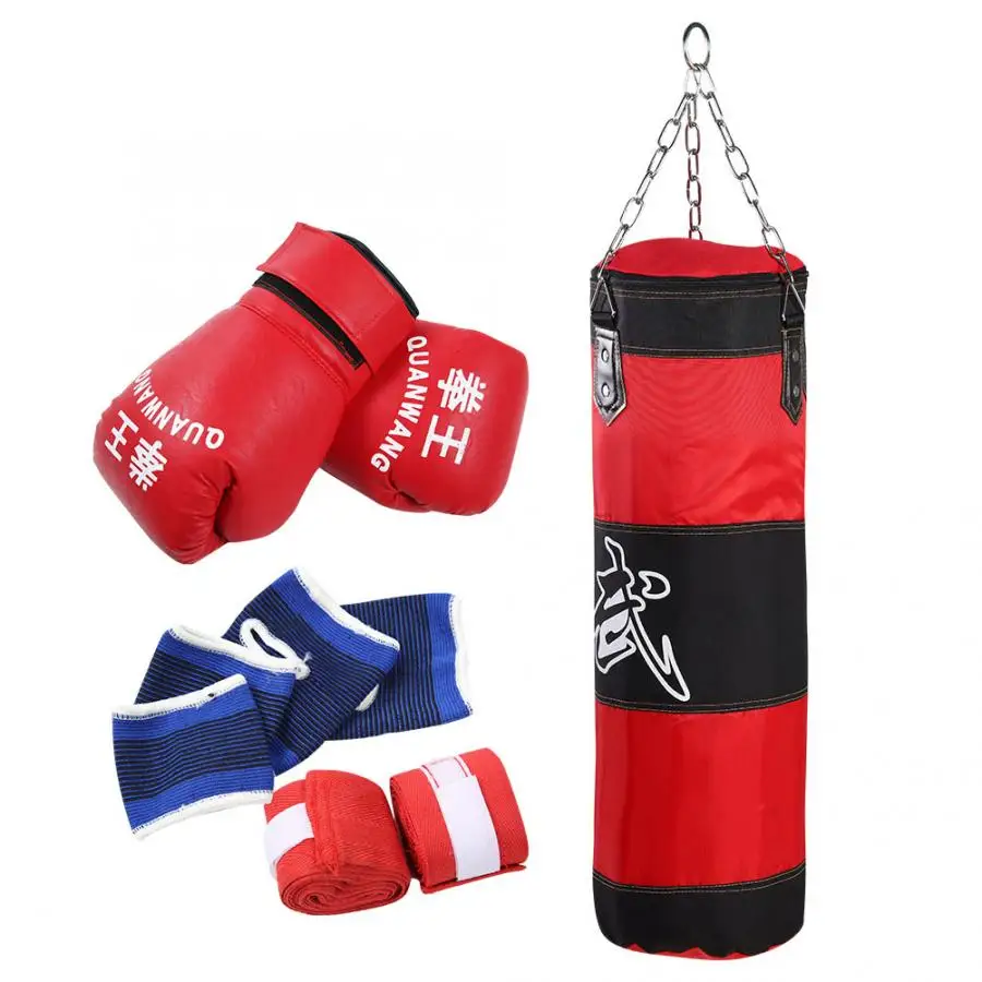 60/80/100cm Boxing Sandbag Fitness Hanging Boxing Punching Bag Fight Karate Taekwondo Exercises Training Sanda Bag with Gloves