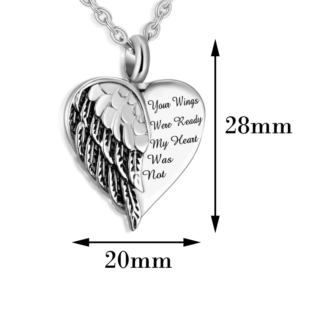 Stainless Steel Urns Your Wings Were Ready My Heart was Not Memorial Necklace Ashes Fashion Jewelry Keepsake Cremation Pendant