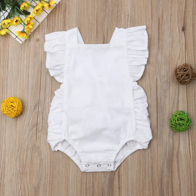 Bebê recém-nascido Ruffled Sem Mangas Backless Romper, Macacão De Cor Sólida, Roupa De Sunsuit, Roupas De Verão, 0-24M