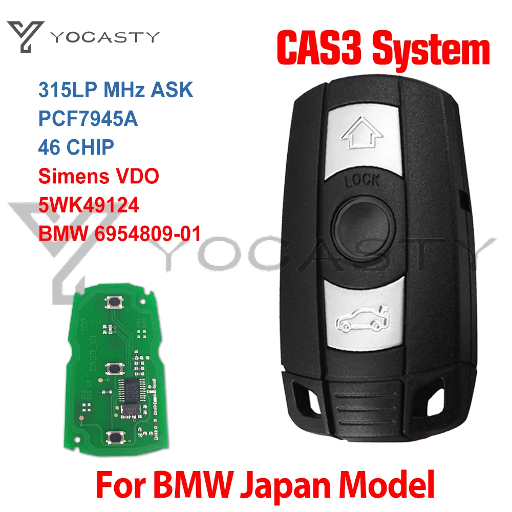 

YOCASTY 3 Buttons CAS3 PCF7945 Chip Smart Car Fob Remote Key KR55WK49123 or KR55WK49186 For BMW E60 E70 E90 2003 2004 2005 2013