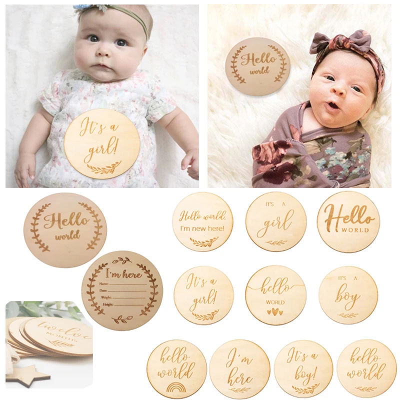 Wooden Baby Month Milestone Card Newborn Birth Month Birthday Milestone Wooden Teether Baby Kids Photography Props Toy