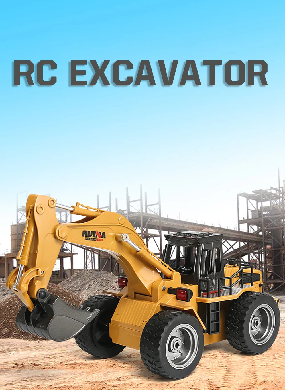 HUINA 6CH RC Truck Tractor Caterpillar Excavator Alloy Bucket Engineering Car 2.4G Radio control cars Electric Toys For Boys