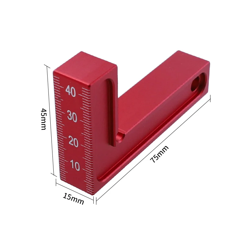 FJS-Regla de ángulo cuadrado de 90 grados Mini posicionador de ángulo recto en forma de L 75mm x 45mm herramientas de medición métricas de trazado para carpintería