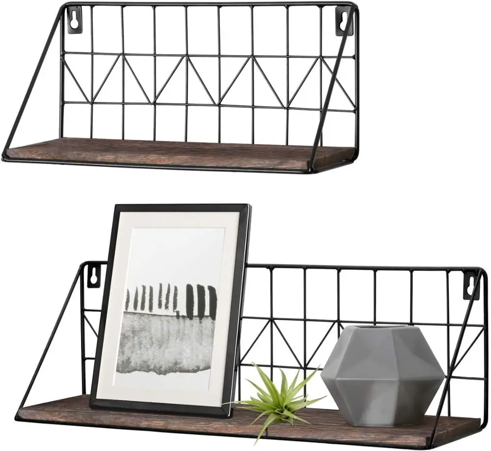 

Set of 2 Wall Floating Shelves Display Rack for Bedroom Living Room Bathroom Kitchen Office 1 Big and 1 Small[US-Stock]