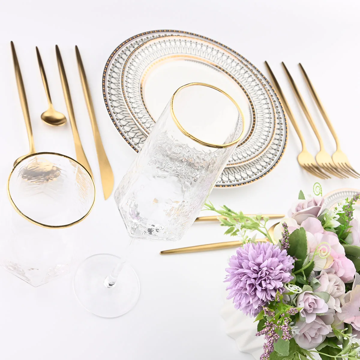 1/7Pcs 304 Stainless Steel Cutlery Set Dinnerware Set Kitchen Tableware Knife Fork Spoon Silverware Steel Gold Cutlery Table Set