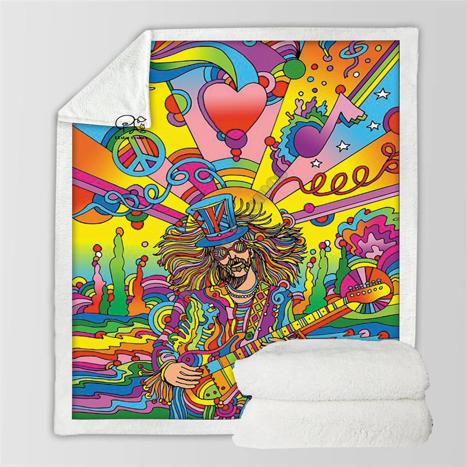 

Plstar Cosmos Hippie Peace And Love Psychedelic funny Blanket 3D print Sherpa Blanket on Bed Home Textiles Dreamlike style-7