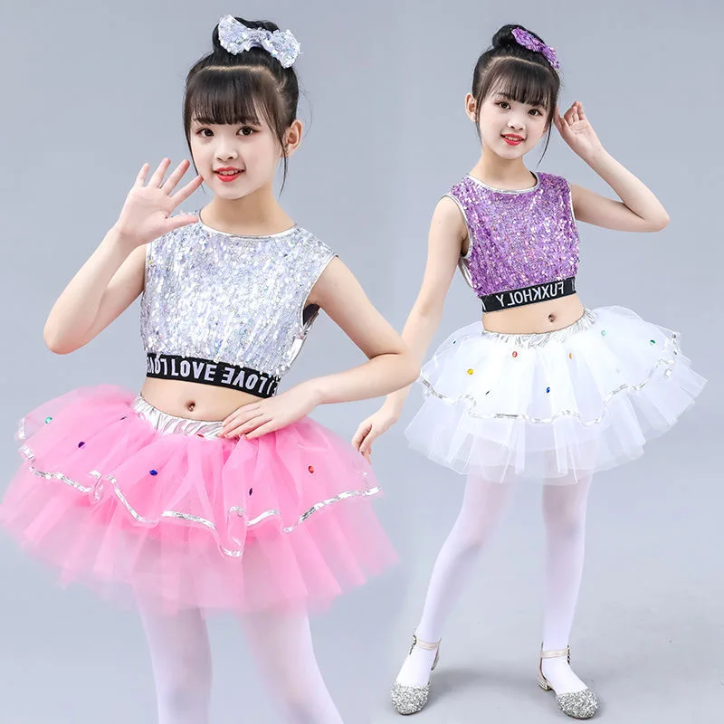 

Children Jazz Dance Costumes Sequins Girls Street Dance Show Clothes Kids Hip Hop Stage Dancing Suits Jazz dance dress for girls