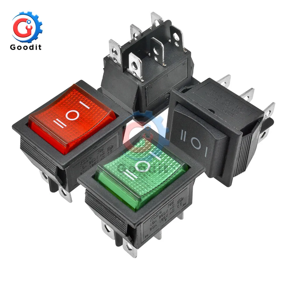 AC 250V 16A KCD4 Rocker Switch Button ON-OFF-ON 3 Position 6 Pins Electrical Equipment With Light Power Switch 25*31MM