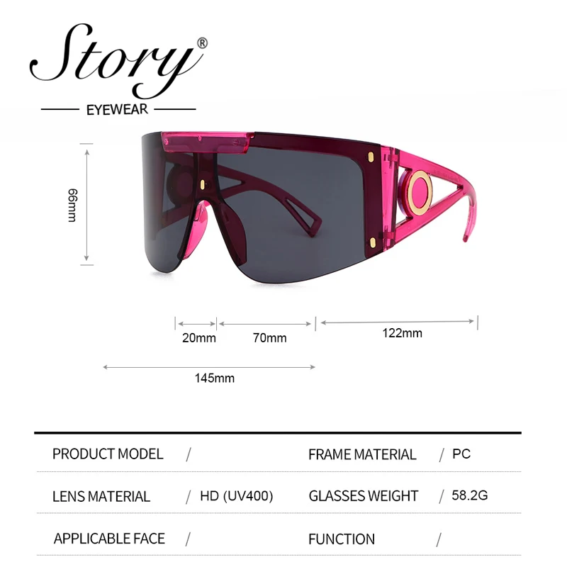 STORY Vintage One Piece Lens Oversized Sunglasses Women Men 2021 Brand Design Fashion Futuristic Rimless Sun Glasses S2088J