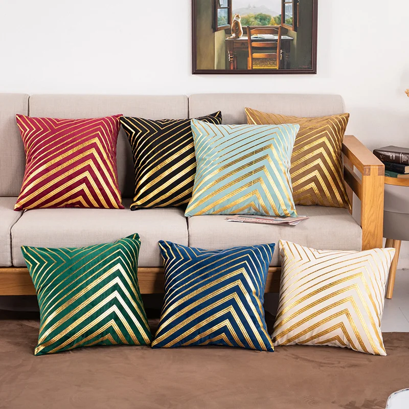 

Bronzing Stripe Velvet Fabric Living Room Decorative Throw Cushion Cover Pillowcase 45*45 Nordic Home Decor Pillowcover 40793