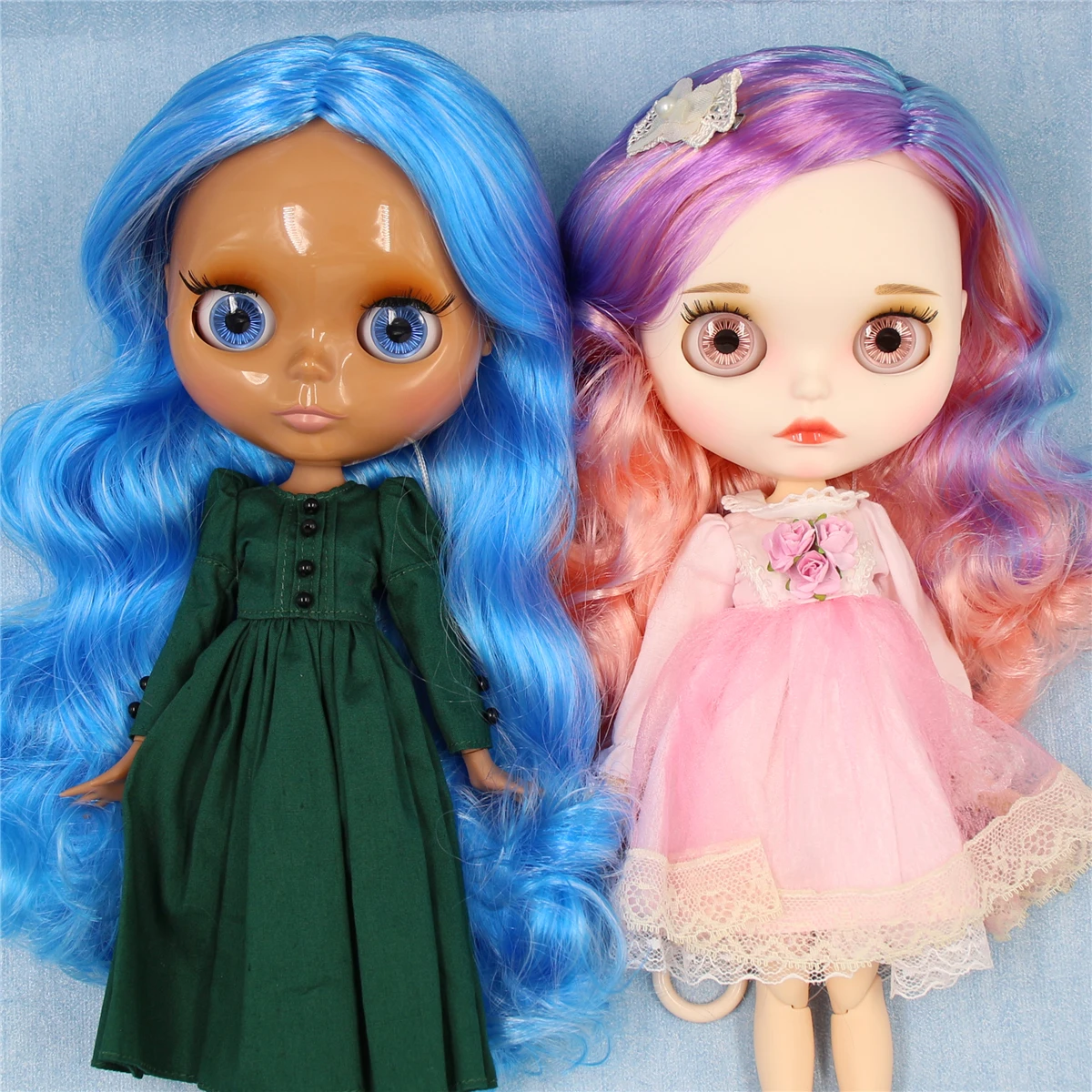 ICY DBS Blyth doll 1/6 bjd joint body dark skin shiny face blue hair white skin matte face Multi-colored hair 30CM toy anime