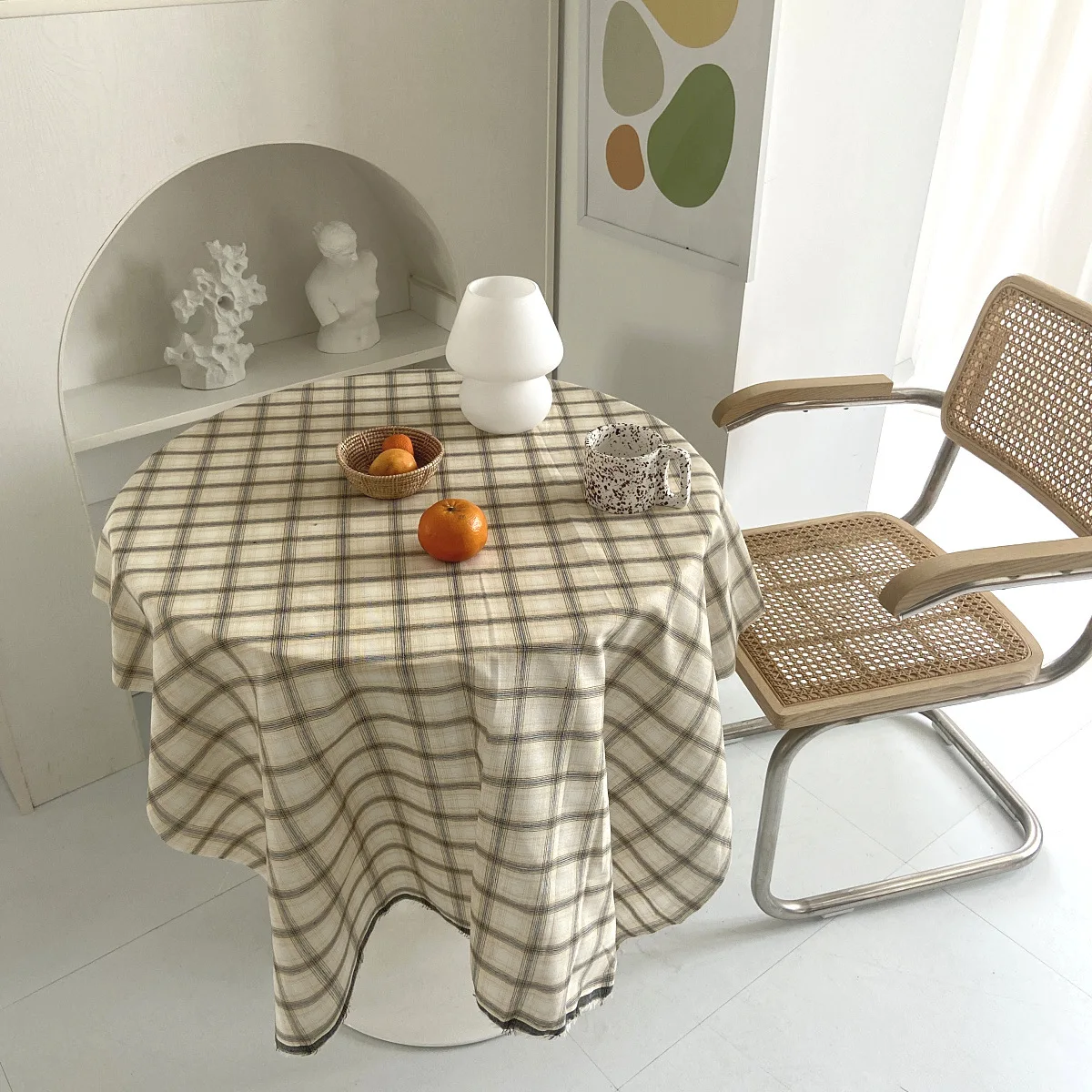 

Korean Ins Beige Large Plaid Tablecloth Dormitory Decoration Cafe B & B Hanging Cloth Picnic Blanket Mat Wedding Decoration