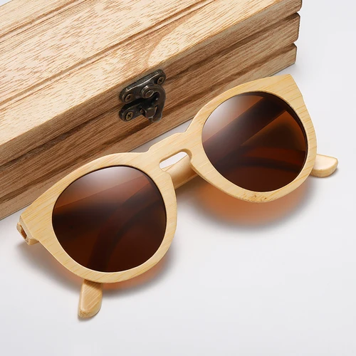Imagen 2 del producto GM Design Gafas de sol de bambú para mujer con lentes de espejo polarizadas de gafas de sol de madera de bambú con caja de madera