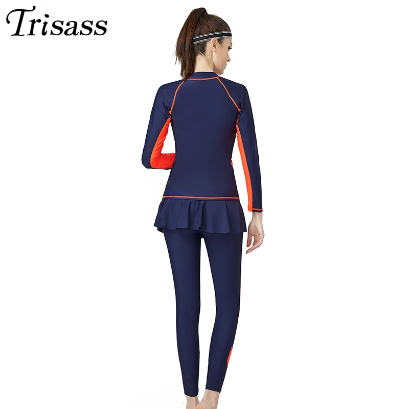 Trisass2020 New Women Three Piece Skirt Swimsuit L-6XL Sport Boxers One Piece Swimwear Long Sleeve Bodysuit Long Pants Surf Suit