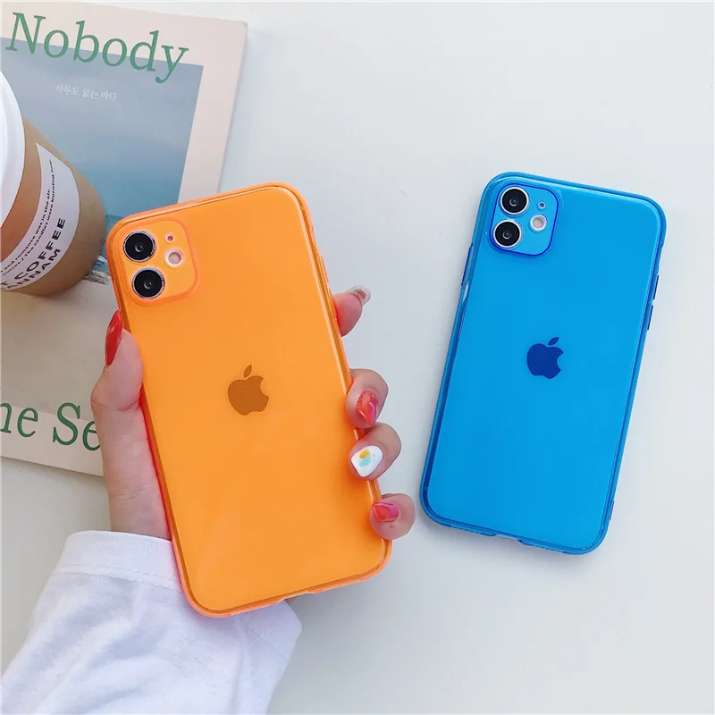 حافظة هاتف ملونة نيون لهاتف آيفون 17 Air 16 15 14 13 12 Mini 11 Pro Max Plus غطاء شفاف ناعم من البولي يوريثان الحراري Funda