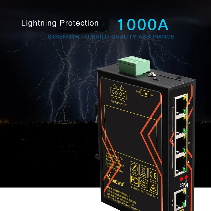 Interruptor poe de 5 portas, 10/100mbps, grau industrial, interruptor rápido ethernet, trilho din, tipo interruptor de rede