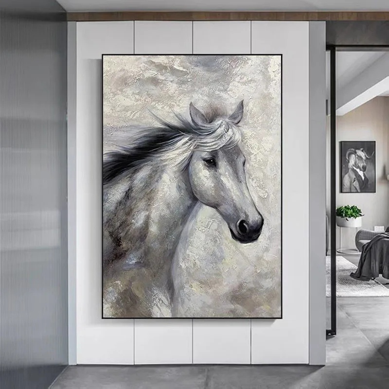 

100% Hand Painted Abstract Oil Painting Wall Art Horse Picture Minimalist Modern On Canvas Decorative For Living Room No Frame