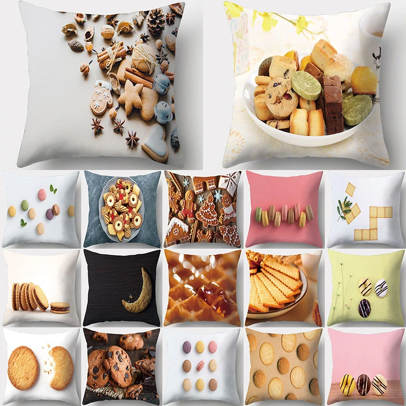 Macaron Cookies Pattern Decorative Cushions Pillowcase Polyester Cushion Cover Throw Pillow Sofa Decoration Pillowcover 40961