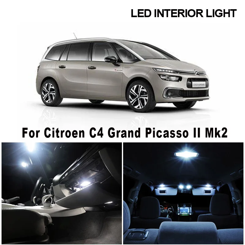 6pcs White Canbus Error Free Interior LED Light Package Kit For Citroen C4 Grand Picasso II Mk2 2014-2019 Trunk Footwell Lamp