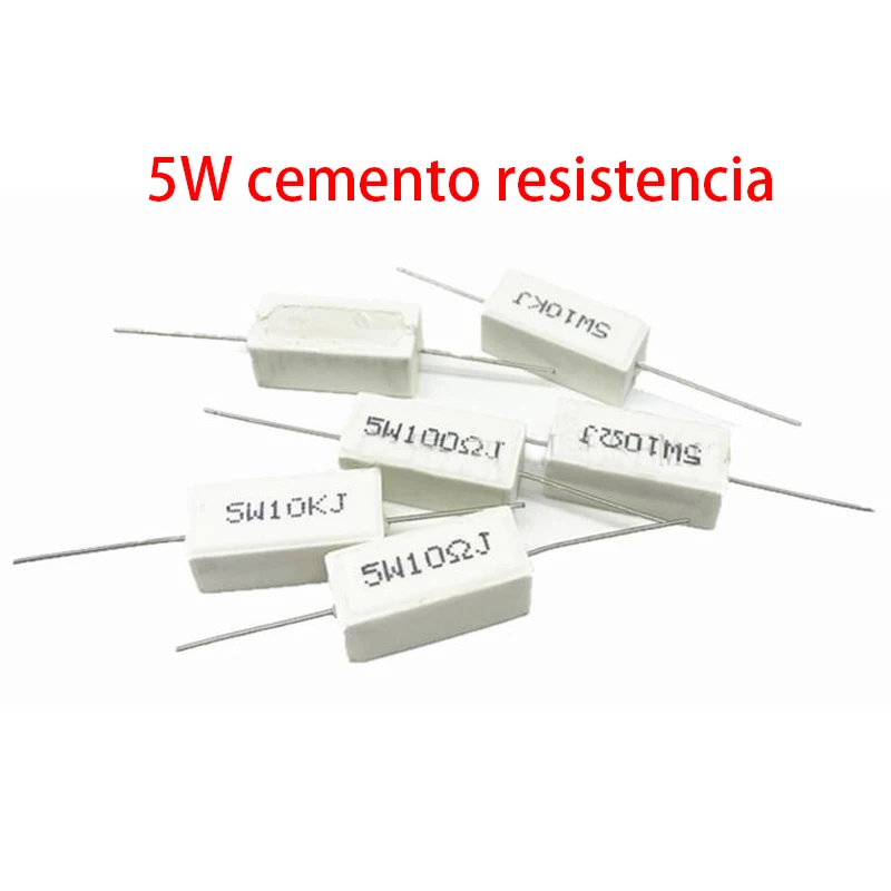 10PCS 5W cemento resistencia 0,1 ~ 10k ohm 5%, 0,22, 0,33, 0,5 1 10 100 1K 10K ohm 0.1R 0.22R 0.33R 0.5R 1R 10R 100R