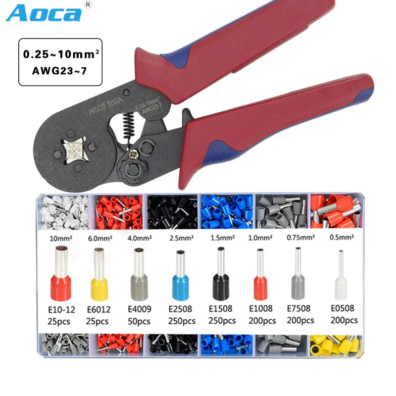 

800~1200pcs Tubular terminals box Ferrule Crimping Tool Kit HSC8 10SA 0.25-10mm2 23-7AWG Crimping pliers electrical clamp