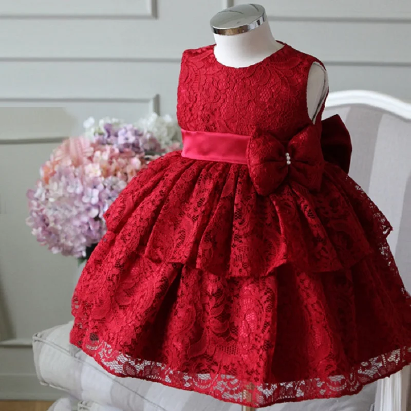 Maluch dziewczynka niemowlę koronka księżniczki duża kokarda Tutu sukienka dziewczynka suknia ślubna Kids Party Vestidos dla dziecka 1 rok urodziny